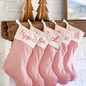 Christmas Stockings, Personalized Ticking Christmas Stockings, Christmas Decor Script or Block Font or Solid IVORY STRIPE image 5