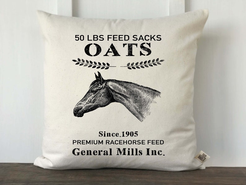 Farmhouse Pillow Cover Feed Sack Pillow Horse Oats Pillow Etsy