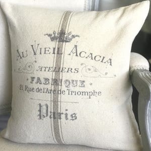 Farmhouse Grain Sack Pillow Cover, French Farmhouse, Vintage Typography, Custom Couch Pillow, Decorative Pillow, Vintage Pillow