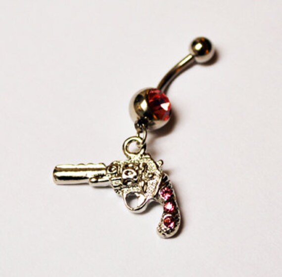 Items similar to Pink Gun Belly Button Ring, Gun Navel Jewelry, belly ring, pistol belly button