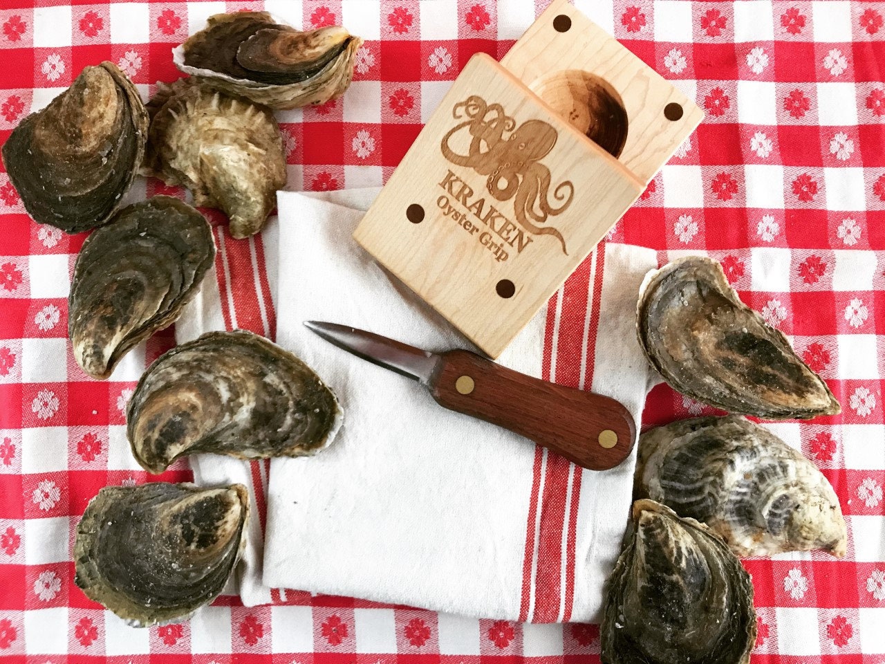 KRAKEN Oyster Grip Shuck Tool Clamp Wedge Wood Maple Maine Shucker Shucking  Oysters Bar Happy Hour Nautical Gift Oyster Lovers Gift 