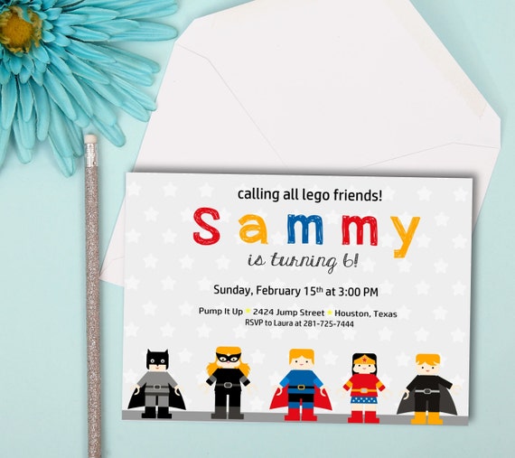Items similar to Lego Superhero Birthday Party Digital Printable ...