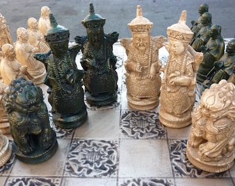 LARGE Chinese Imperial Chess Set, customisable colours (pieces only) Foo Dogs