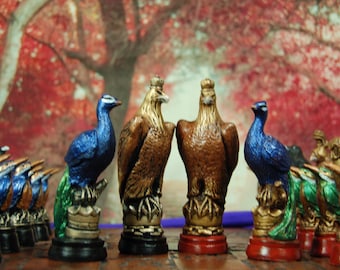 READY TO SHIP** Large Birds Chess Set(Pieces only/Board not included) Eagle, Peacock, Falcon, Owl, Raven, Kingfisher, Bl