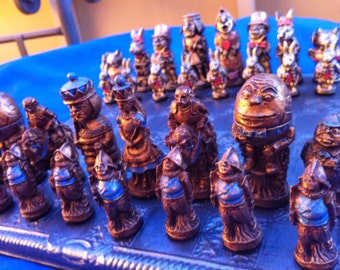 Alice Through the Looking Glass Chess set, Customisable Colours (Pieces only/Board not included)