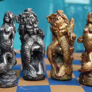 Neptune Chess Set, Customisable Colours (Pieces Only) Neptune. Mermaid. Octopus, Seahorse. Dolphin