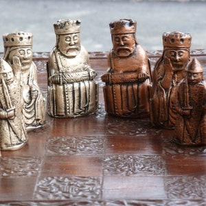 Isle Of Lewis Chess Set with Viking Berserker Rook, Customisable Colours (Pieces only/Board not included)