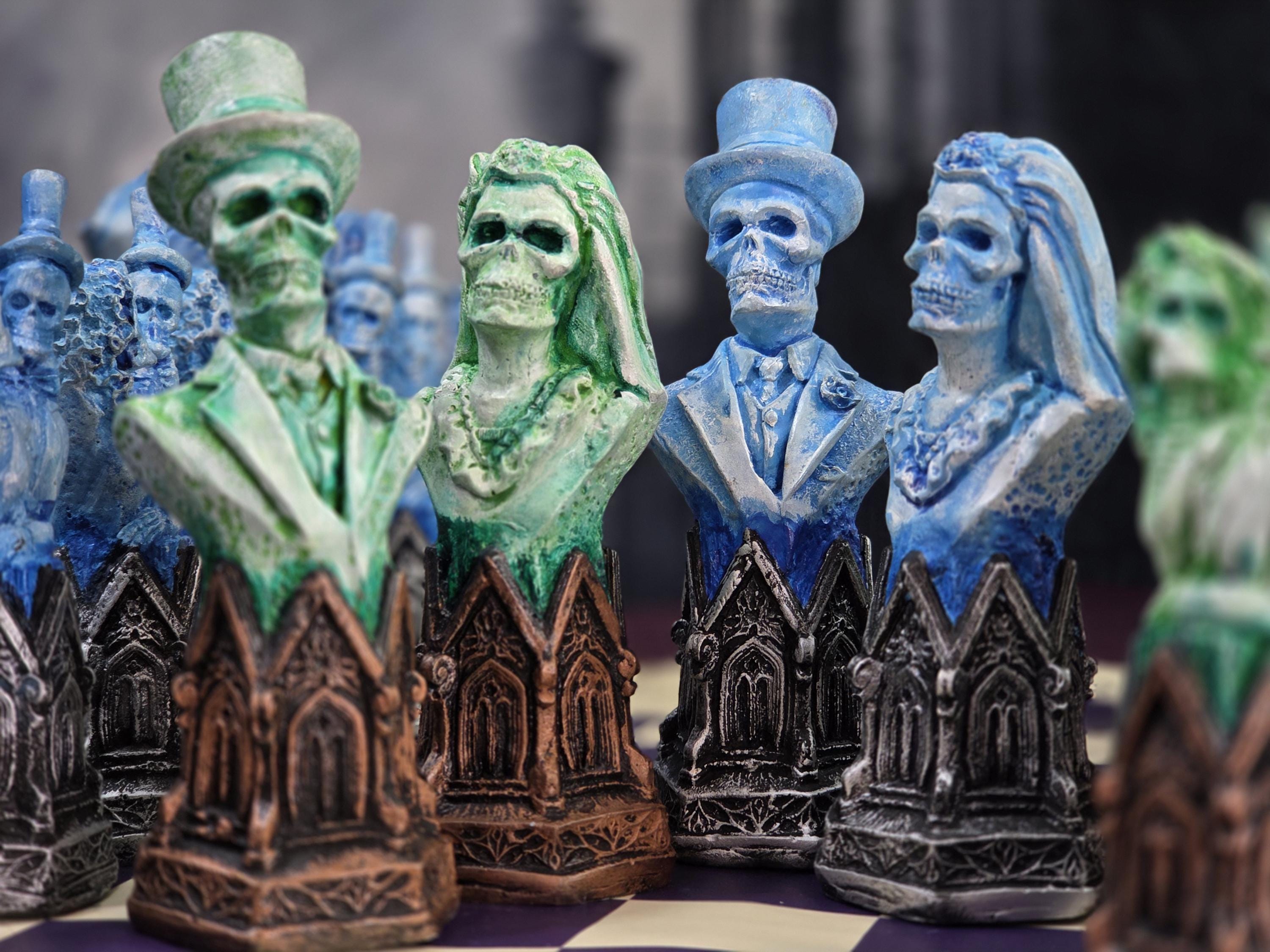 Extra Large: Gothic Wedding Chess Set, Customisable Colours (Pieces only/Board Not inluded) Halloween Chess, Skeletons, Gothic Horror