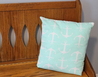 Nautical Pillow Cover - Anchor Pillow Cover - Mint Pillow Cover - Throw Pillow Cover - Decorative Pillow Cover - 16 inch Pillow Cover