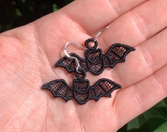 Bat Earrings - Halloween Earrings - Skull Earrings - Halloween Lace Earrings - Halloween Jewelry - Bat Jewelry - Skull Jewelry