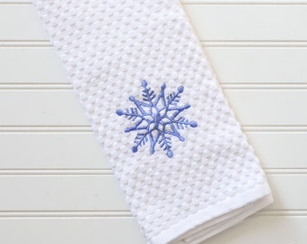 Snowflake Kitchen Towel - Winter Hand Towel - Snowflake Decor - Christmas Kitchen Towel - Tea Towel  - Embroidered Towel - Christmas Decor