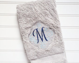 Monogrammed Hand Towel - Swirl Monogram Towel - Wedding Gift - House Warming Gift - Bathroom Decor - Bathroom Hand Towel - Initial Decor