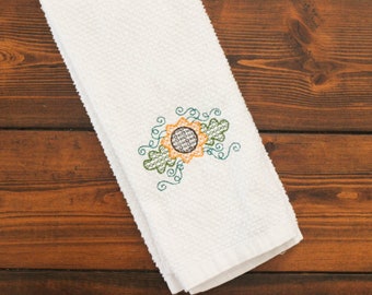 Sunflower Kitchen Towel - Fall Hand Towel - Fall Decor - Sunflower Towel - Sunflower Tea Towel  - Embroidered Towel - Autumn Decor