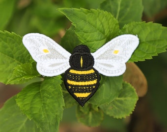 Bumble Bee Hair Clip - Bee Hair Bow - Bee Hair Clip - Bumble Bee Hair Accessories - Girls Hair Clip - Embroidered Bow -  Hair Clip