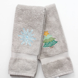 Christmas Hand Towel Set - Christmas Towels - Snowflake Towels - Christmas Tree Towel - Christmas Decor - Embroidered Towels - Hostess Gift