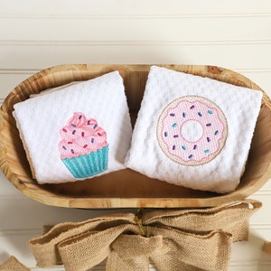 Donut Towel - Cupcake Towel - Donut Kitchen Towel - Cupcake Kitchen Towel - Sweets Kitchen Towel - Embroidered Towels - Gift For Baker