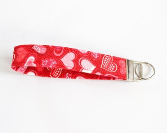 Heart Key Fob - Fabric Key Fob - Sparkly Hearts Key Fob - Valentines Day Gift - Fabric Key Chain - Gift For Her - Gift For Mom - Keychain