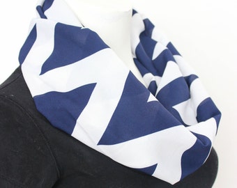 Navy Chevron Scarf - Navy Blue Infinity Scarf - Fashion Scarf - Present For Her - Gift Under 20 - Gift For Her - Chevron Scarf