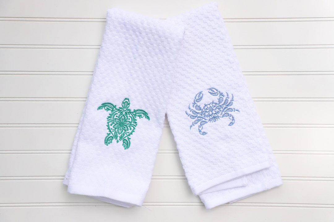 Nautical Hand Towel Sea Turtle Towel Crab Hand Towel Crab Towel Coastal