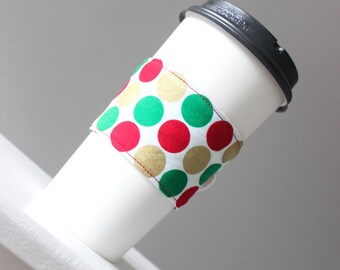 Coworker Gift - Coffee Cup Sleeve - Stocking Stuffer - Polka Dots Coffee Sleeve - Hostess Gift - Holiday Gift Exchange - Teacher Gift