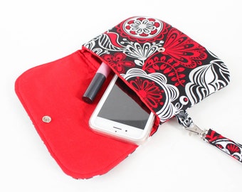 Red Floral Wristlet - Floral Wristlet - Clutch Purse -  Handbag - Evening Handbag - Date Night Purse - Little Black Dress Accessories