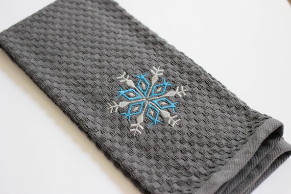 Snowflake Kitchen Towel - Winter Hand Towel - Christmas Decor - Christmas Kitchen Towel - Tea Towel  - Embroidered Towel - Christmas Decor