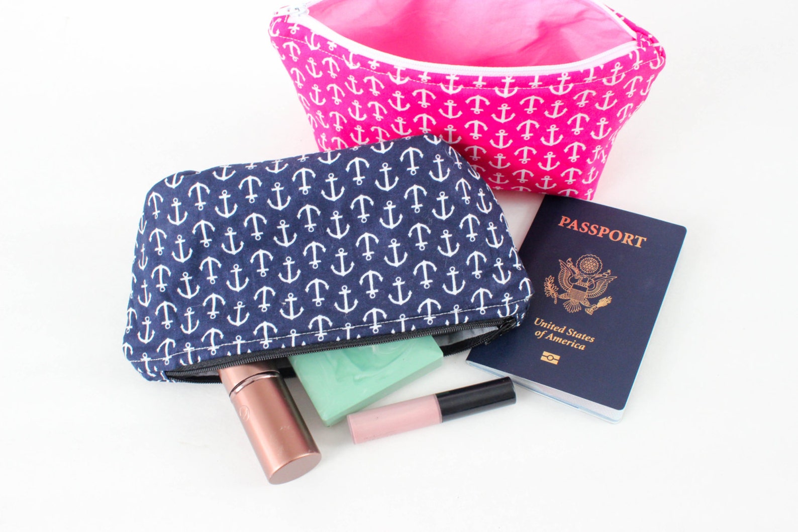 Anchors Cosmetic Bag Nautical Make up Bag Pink and White Etsy