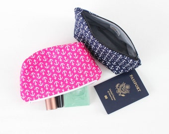 Anchors Cosmetic Bag - Nautical Make Up Bag - Pink and White Cosmetic Bag - Nautical Cosmetic Bag - Hot Pink Bag - Anchors Pencil Case