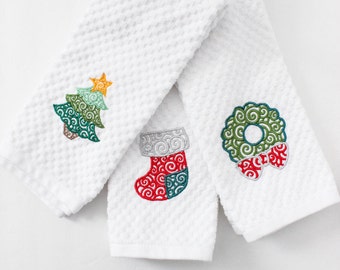 Christmas Kitchen Towels - Christmas Towels - Holiday Kitchen Towels - Gift For Mom - Christmas Decor - Embroidered Towels - Tea Towels