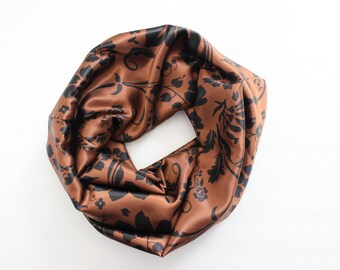 Floral Scarf - Infinity Scarf - Floral Infinity Scarf - Gift For Her - Brown Scarf - Women's Scarf -  Fashion Scarf - Ladies Scarf