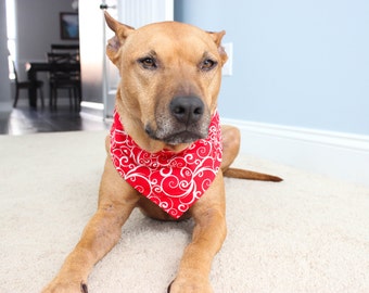 Holiday Dog Bandana - Valentine's Day Dog Bandana - Red Dog Bandana - Slip On Dog Bandana - Over Collar Bandana - Valentines Day Dog