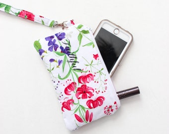 Floral Wristlet - Hot Pink Wristlet - Cell Phone Purse - Pink Cell Phone Pouch - Cell Phone Clutch Purse