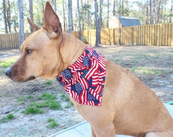 American Dog Bandana - Patriotic Dog Bandana - Over Collar Bandana - Slip On Dog Bandana - Dog Bandana - Reversible Dog Bandana