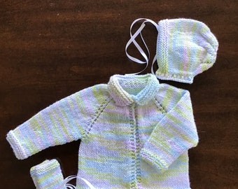 New Hand Knit Baby Sweater Set