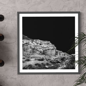 Fine Art Photography Print, Red Rock Canyon Desert, Sunset Landscape, Modern Minimal Wall Art, Southwest Mountains, Black and White