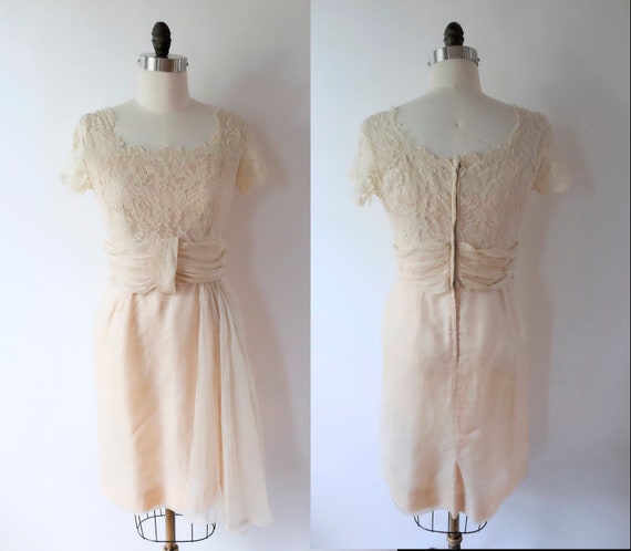 Pink Sheer Organza Lace 50s Dress, women's xs