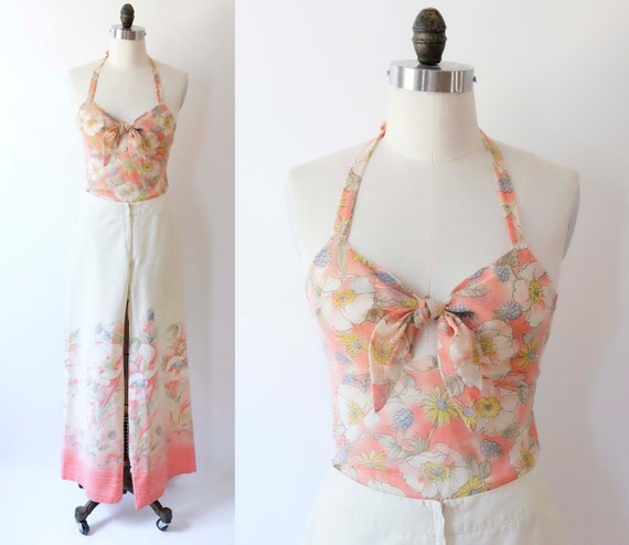 70s Two Piece Set / Jumpsuit, Halter Top and Pant