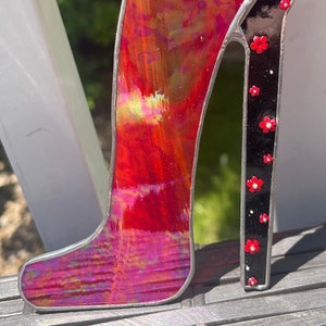 Iridescent Red Glass Slipper:  Handmade Stained Glass Suncatcher - made from antique & recycled red glass