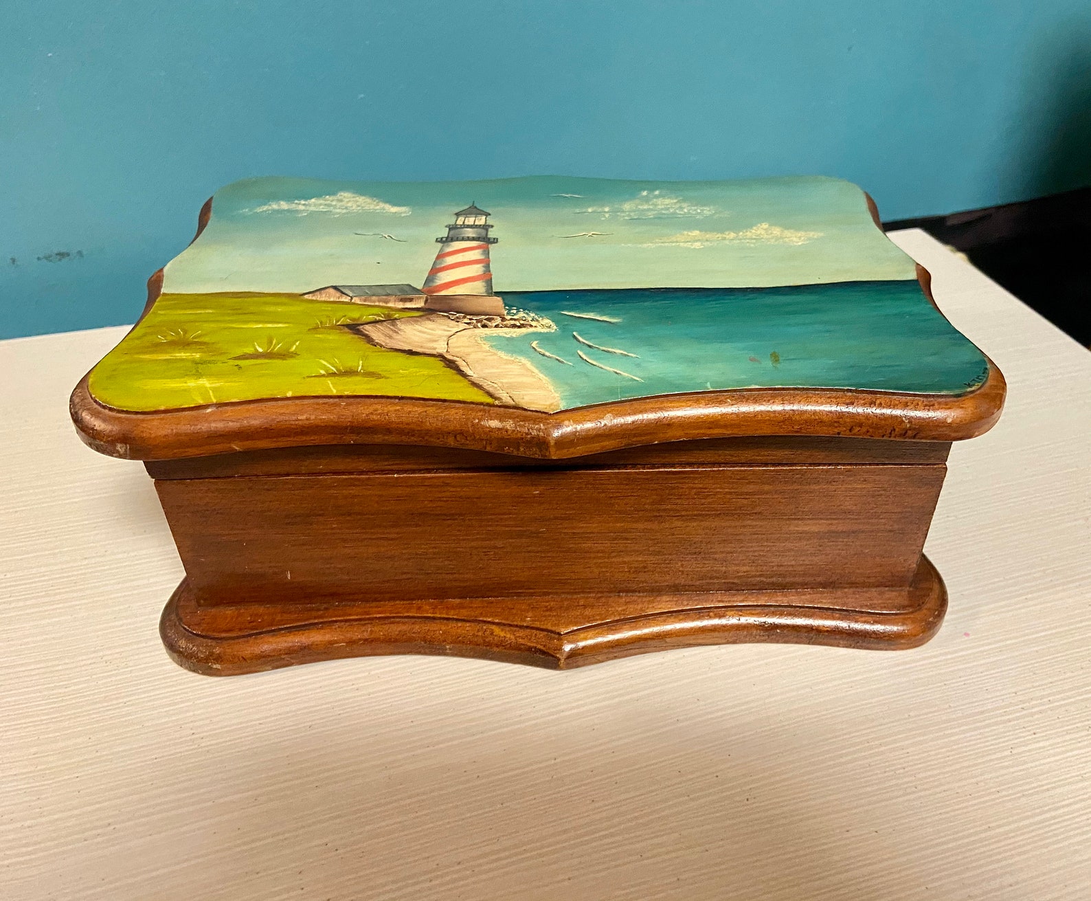OOAK Hand Painted Lighthouse Jewelry Box Etsy