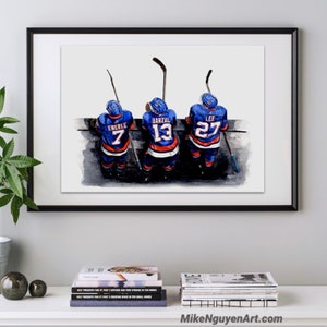 New York Islanders Bench // Mat Barzal // Anders Lee // Jordan Eberle // New York Islanders // Hockey // NHL // Aquarell Malerei