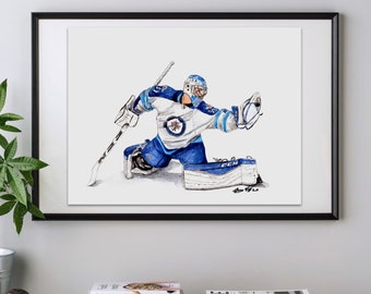 Connor Hellebuyck // Winnipeg Jets // Goalie // Hockey // NHL // Watercolour Painting