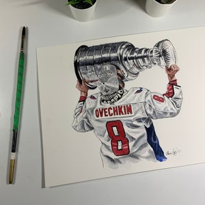 Coupe Stanley Alex Ovechkin // Champion de la Coupe Stanley // Capitals de Washington // Hockey // LNH // Aquarelle