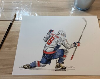 Alex Ovechkin // 700th Goal // Washington Capitals // Hockey // NHL // Watercolour Painting