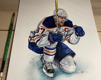 Connor McDavid OT // Edmonton Oilers // Hockey // NHL // Watercolour Painting