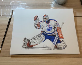 Grant Fuhr // Edmonton Oilers // Torwart // Hockey // NHL // Aquarell Malerei
