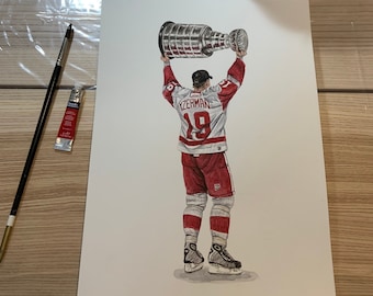 Steve Yzerman // Detroit Red Wings // Hockey // NHL // Watercolour Painting
