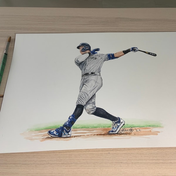 Aaron Judge Home Run #62 painting by MikeNguyenArt // Baseball // New York Yankees // MLB // Watercolour Painting