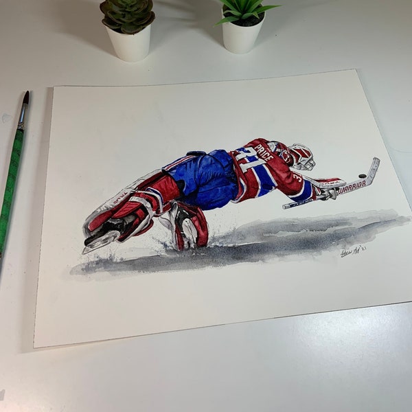 Carey Price Save // Montreal Canadiens // Hockey Goalie // NHL // Watercolour Painting