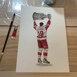 Steve Yzerman // Detroit Red Wings // Hockey // NHL // Watercolour Painting