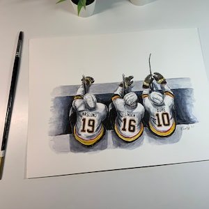 Canucks Bench // Fantasy Lineup // Markus Naslund // Trevor Linden // Pavel Bure // Vancouver Canucks // Hockey // Watercolour Painting